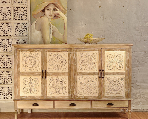 Sideboard 'Ladiche', natur, weiß, B 160 cm, H 102 cm, T 40 cm