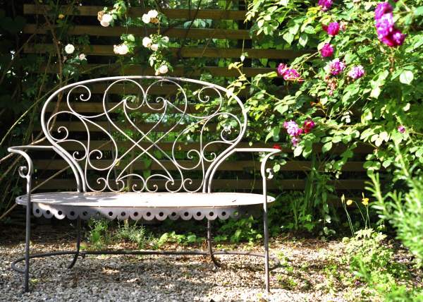 Gartenbank 'Marie' aus Metall, antik-braun, B 124 cm, H 100 cm, T 47 cm