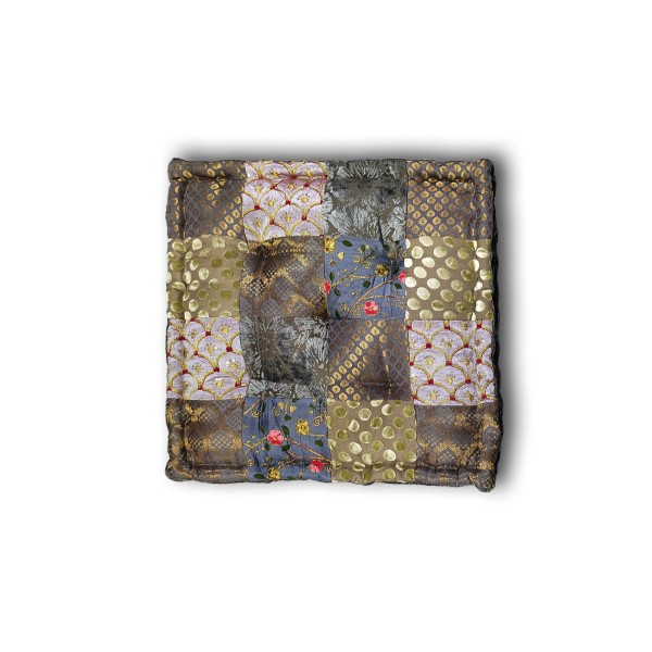 Patchwork-Sitzkissen, grau, gold, B 45 cm, L 45 cm, H 10 cm