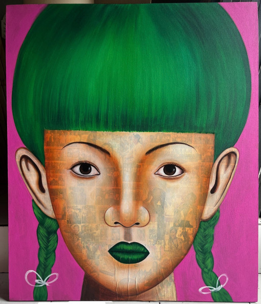 Gemälde 'Green Girl', Acryl auf Leinwand, H 120 cm, B 100 cm