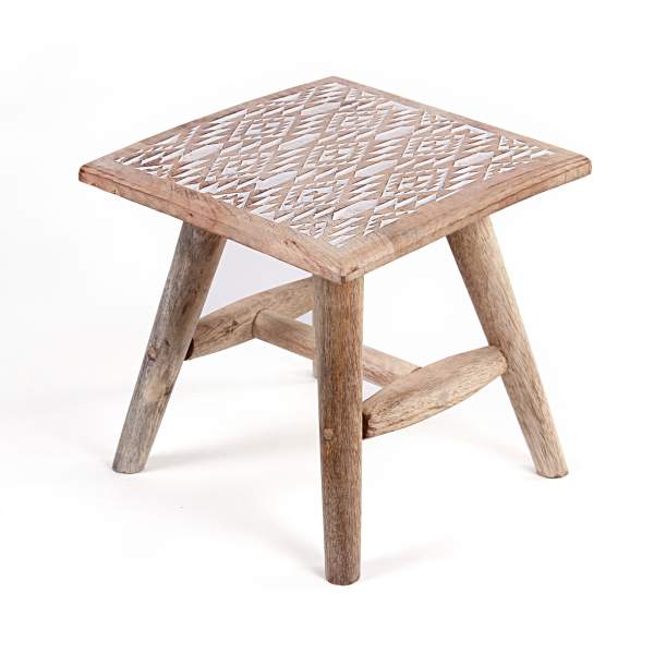 Hocker 'Ikat' Mangoholz, natur, T 25 cm, B 25 cm, H 25 cm