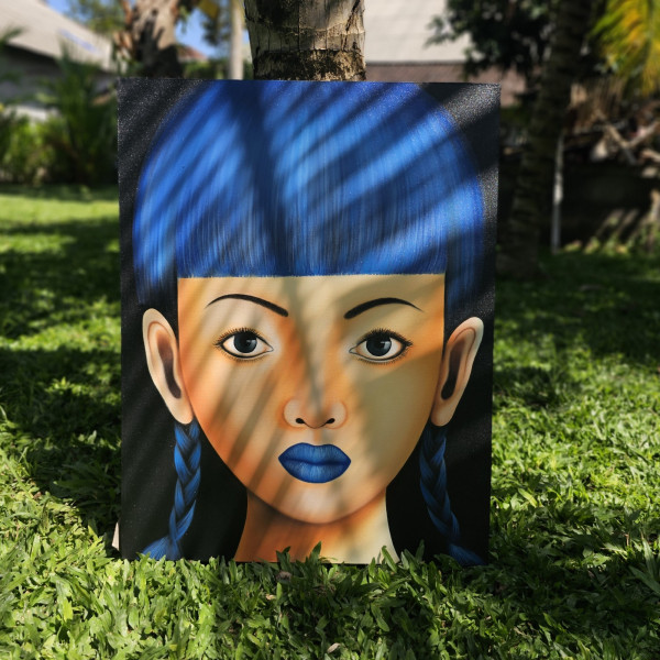 Gemälde 'Blue Girl', blau/schwarz, B 70 cm, H 90 cm, T 4 cm