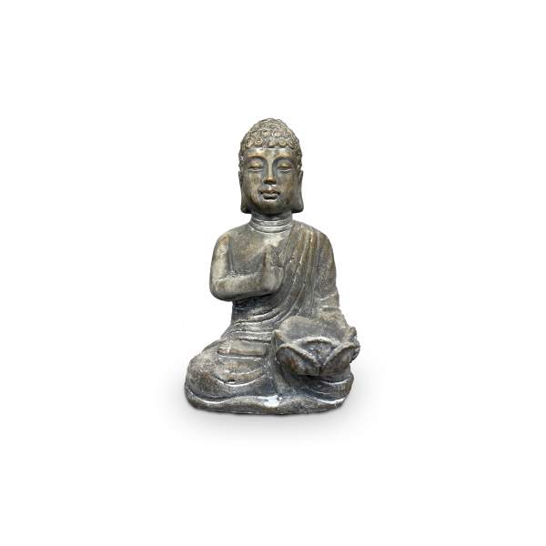 Figur 'Buddha', Grautöne, H 26 cm, B 15,5 cm, L 12,5 cm