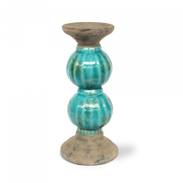 Keramik-Kerzenständer, türkis, Ø 14,5 cm, H 31 cm
