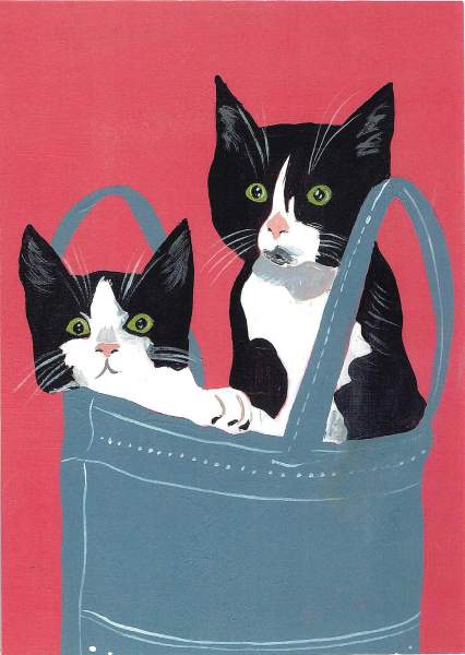 Postkarte 'Cats in a Bag'