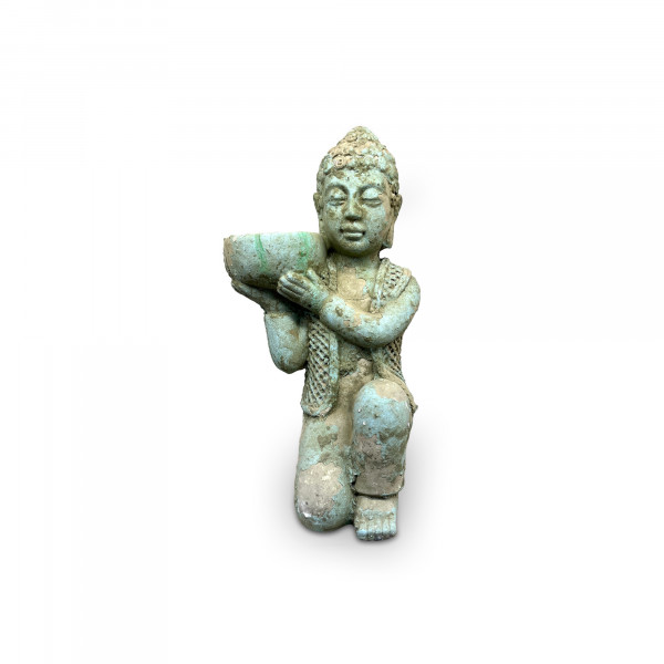 Figur 'Buddha' mit Teelichthalter, Grautöne, H 23,5 cm, B 14,5 cm, L 13 cm