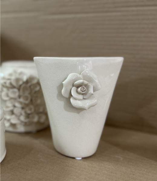 Keramikvase 'Paulette', creme, B 13 cm, H 14 cm, L 8 cm