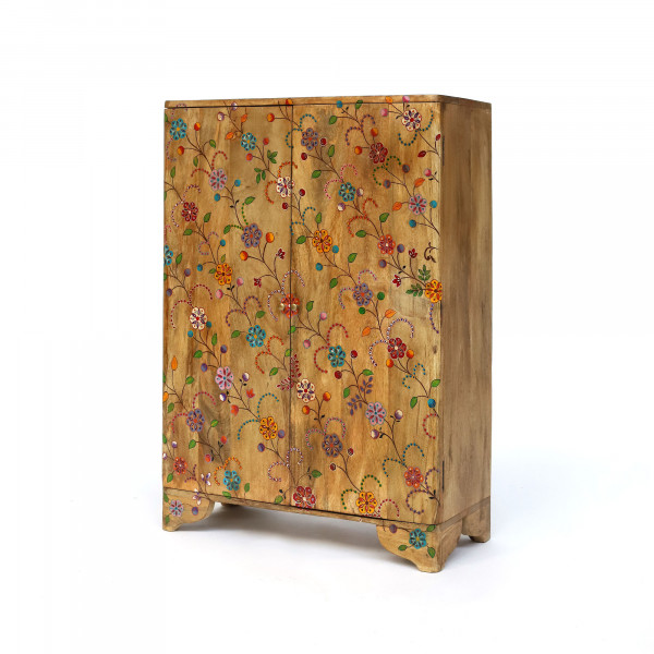 Kommode 'Les Fleurs' aus Mangoholz, natur, multicolor, H 106 cm, B 76 cm, L 33 cm