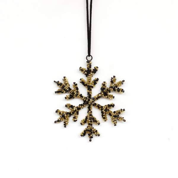 Glasornament 'Schneeflocke', schwarz-gold, Ø 10 cm