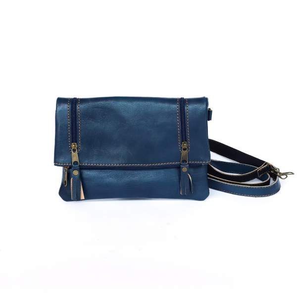 Handtasche aus Ziegenleder blau, B 26 cm, H 19 cm