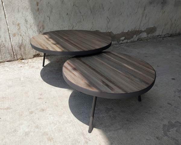 Kaffeetisch 'Bondt' S, aus recyceltem Teak und Eisen, Ø 58 cm, H 30 cm