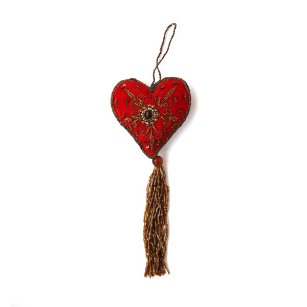 Herz Anhänger mit Troddel, rot, H 23 cm, B 10 cm