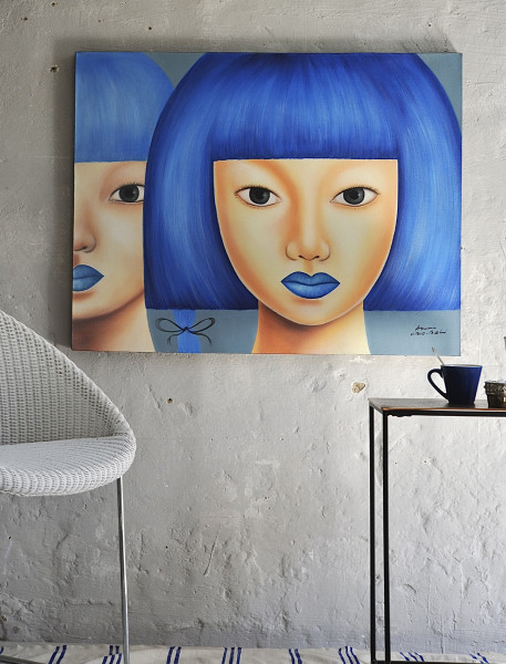 Gemälde '2 Blue Girls', Acryl auf Leinwand, H 70 cm, B 90 cm