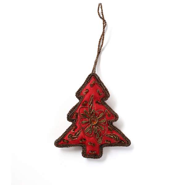 Stoffornament 'Baum', rot, H 10 cm