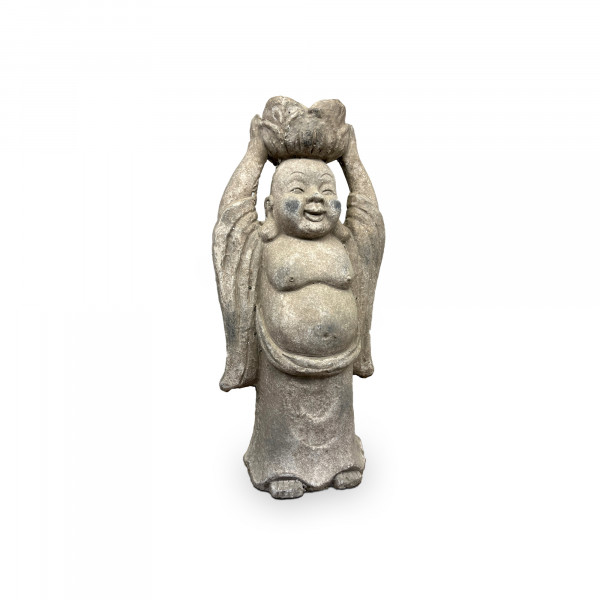 Figur 'Buddha', Grautöne, H 32 cm, B 14,5 cm, L 9,5 cm