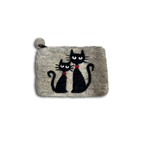 Filz-Etui 'Katzen', grau, schwarz, B 16 cm, H 10 cm