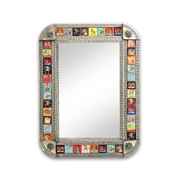 Spiegel 'Cuadro Redondo' mit Keramikfliesen, silber, multicolor, H 82 cm, B 61 cm, L 3 cm