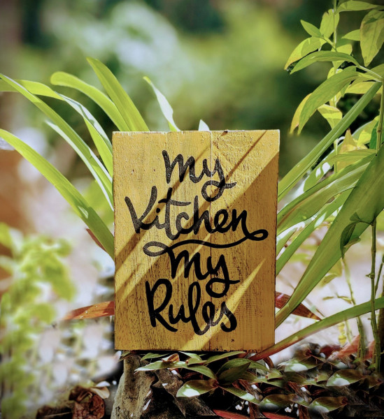 Holzschild 'My kitchen my rules', handbemalt, B 15 cm, H 20 cm