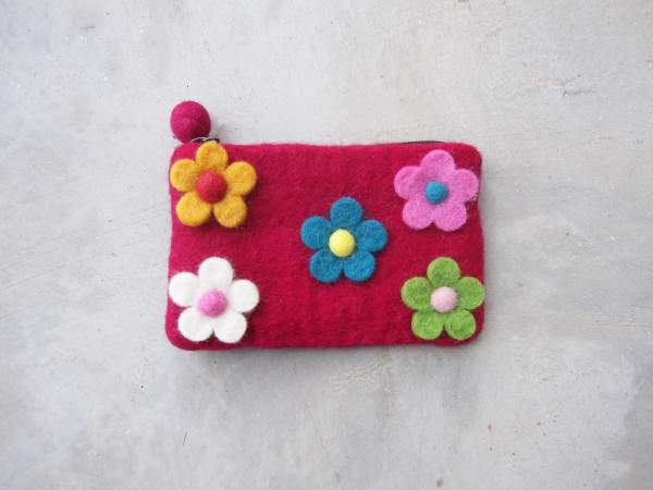 Filz-Etui mit Zipper 'Blumen', pink, B 16 cm, H 10 cm