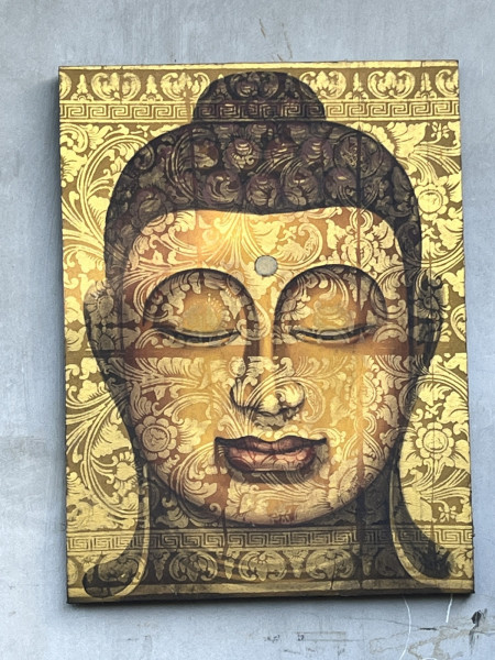 Gemälde 'Buddha Sakar' in gold, Acryl auf Leinwand, H 80 cm, B 60 cm