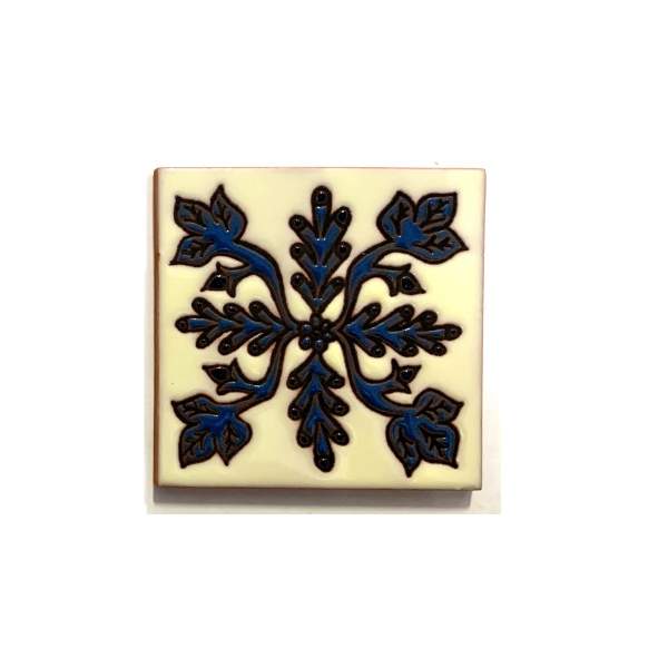 Reliefkachel 'Ornament', creme, blau, B 10 cm, L 10 cm, H 0,5 cm