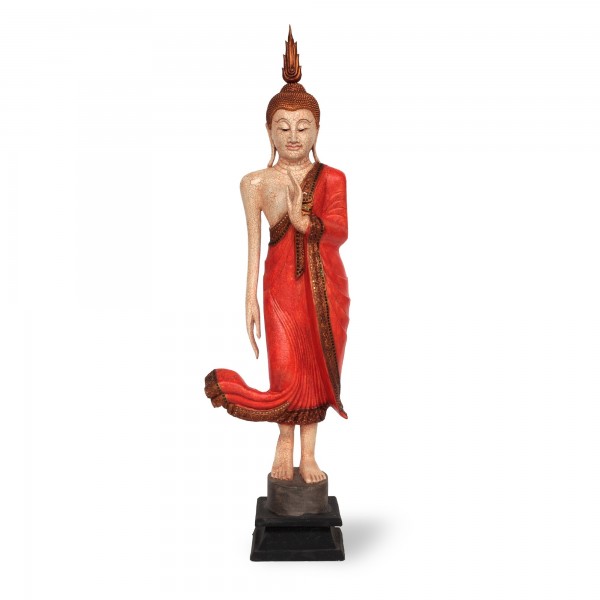 'Buddha'-Skulptur, stehend, orange, H 152 cm, B 23 cm, T 23 cm