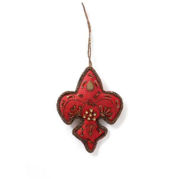 Stoffornament 'Fleur-de-Lis', rot, H 10 cm