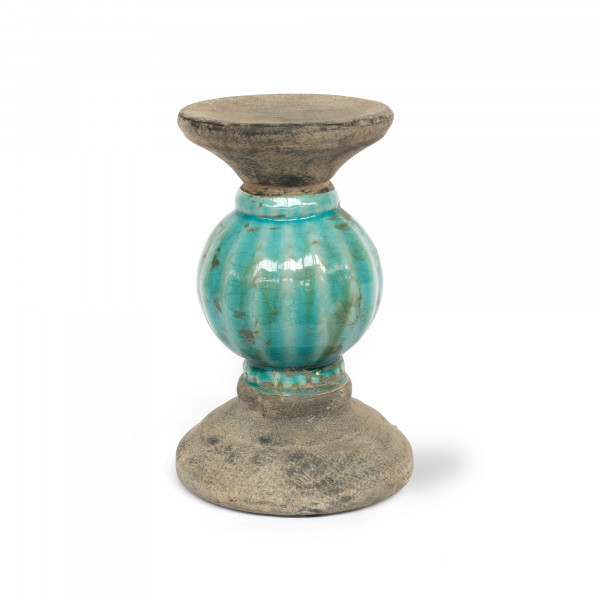 Keramik-Kerzenständer, türkis, Ø 15 cm, H 22 cm