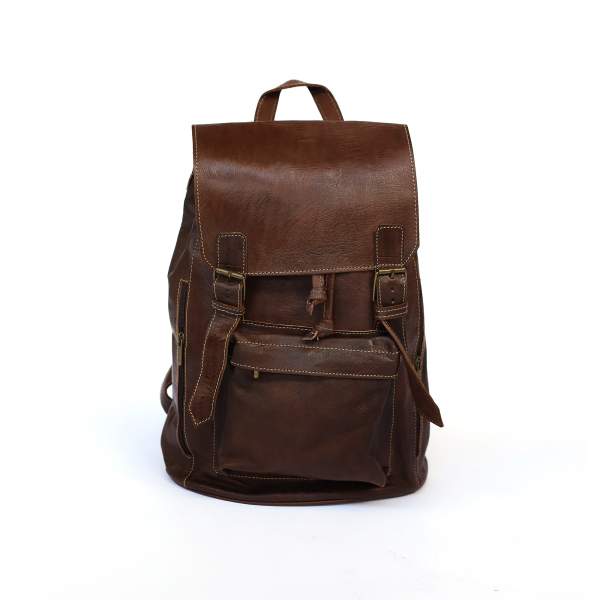 Rucksack aus Ziegenleder braun, H 40 cm, B 28 cm, L 12 cm