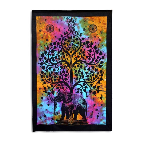 Multifunktionstuch 'Elefant & Baum des Lebens', multicolor, schwarz, B 137 cm, H 213 cm