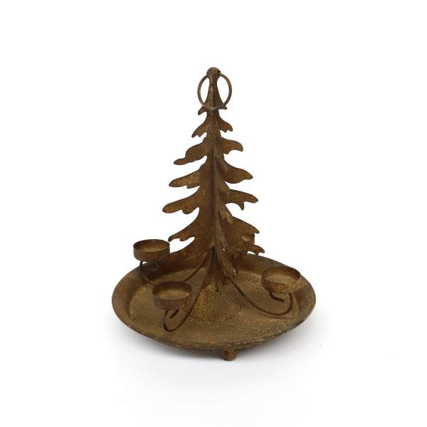 Adventskranz mit Tannenbaum, aus patiniertem Eisen, H 30 cm, Ø 24 cm