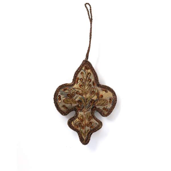 Stoffornament 'Fleur-de-Lis', Brauntöne, Ø 10 cm