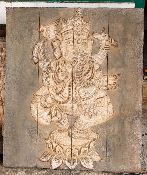 Wandbild 'Ganesh' aus Holz, H 75 cm, B 60 cm, L 4 cm