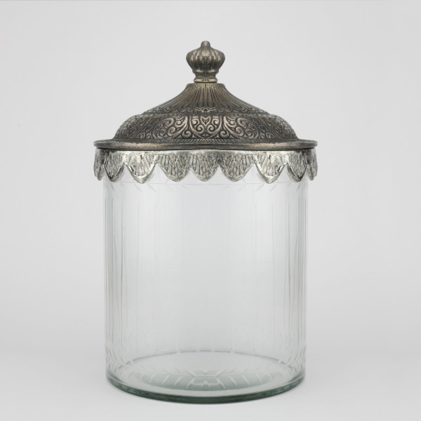 Glasbehältnis 'Sohi' mit Metalldeckel, silber, Ø 16 cm, H 24,5 cm