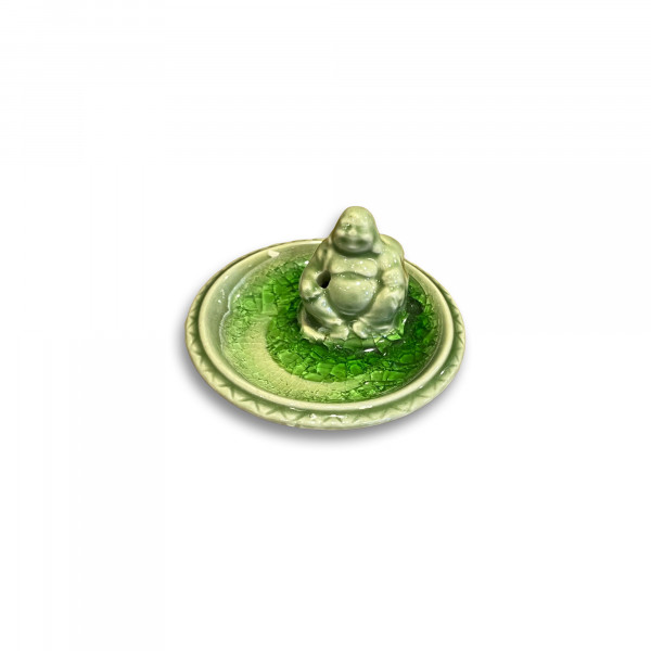 Keramik-Räucherstäbchenhalter 'Buddha', grün, Ø 8 cm, H 4 cm