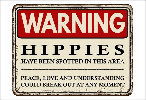 Postkarte 'Warning - Hippies'