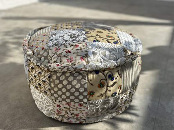 Patchwork-Pouf, grau-gelb, multicolor, Ø 55 cm, H 30 cm