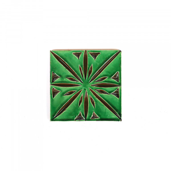 handglasierte Kachel 'Parure vert', grün, L 10 cm, B 10 cm