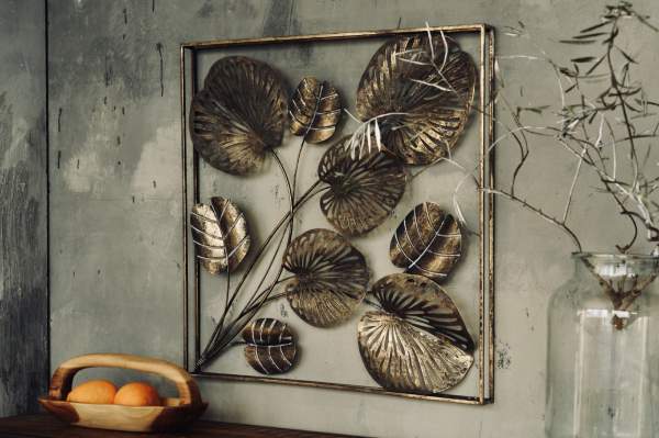 Wandpanel 'Seerosenblatt', antik gold, B 76 cm, H 76 cm, L 5,5 cm