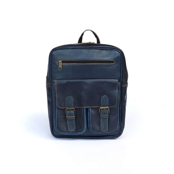 Rucksack aus Ziegenleder blau, H 34 cm, B 27 cm, L 10 cm