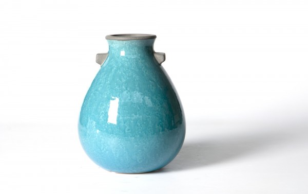 Vase, aus Steingut, türkis, Ø 15 cm, H 20 cm von fischer\'s lagerhaus
