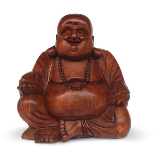 Holz-Statue 'lachender Buddha', H 40 cm, B 39 cm, L 22 cm