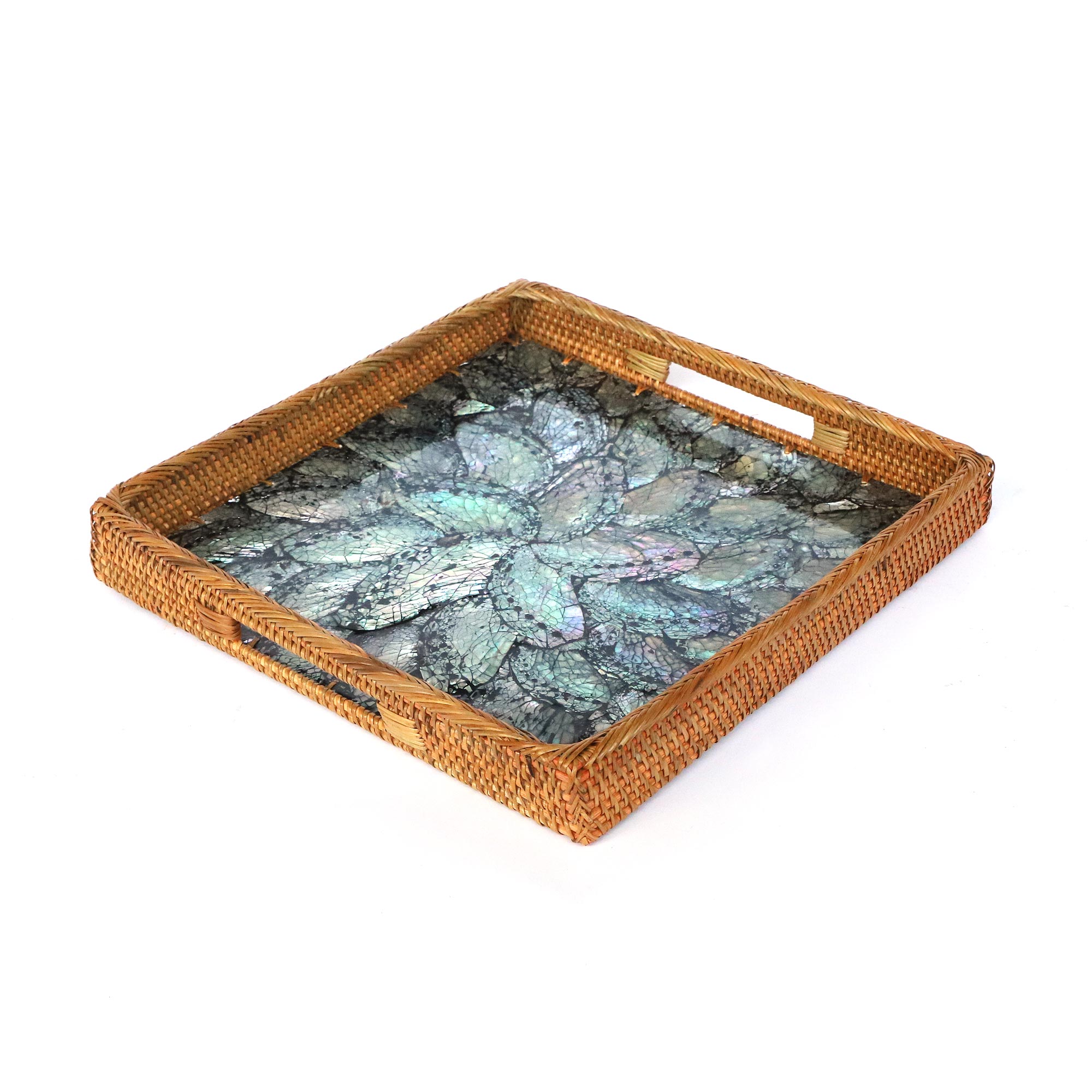 Rattan-Tablett mit Perlmutt-Boden, B 30 L 30 zu cm, cm, € cm 39,00 H4