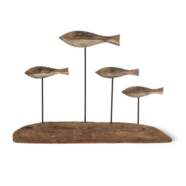 4 Fische auf Ständer, B 25 cm, H 18 cm, T 4 cm