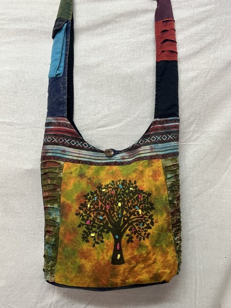 Schultertasche 'Tree of Life', multicolor, gelb, B 38 cm, H 40 cm, L 12 cm